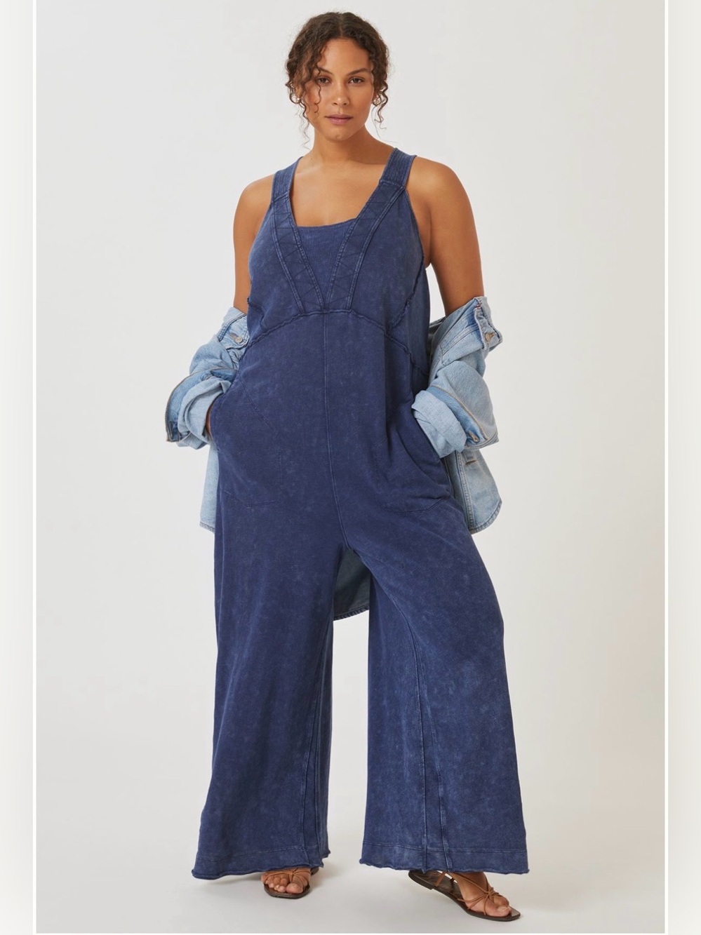 Anthropologie Daily Practice Navy Ribbed Jumpsuit 2X EUC cotton cozy lounge